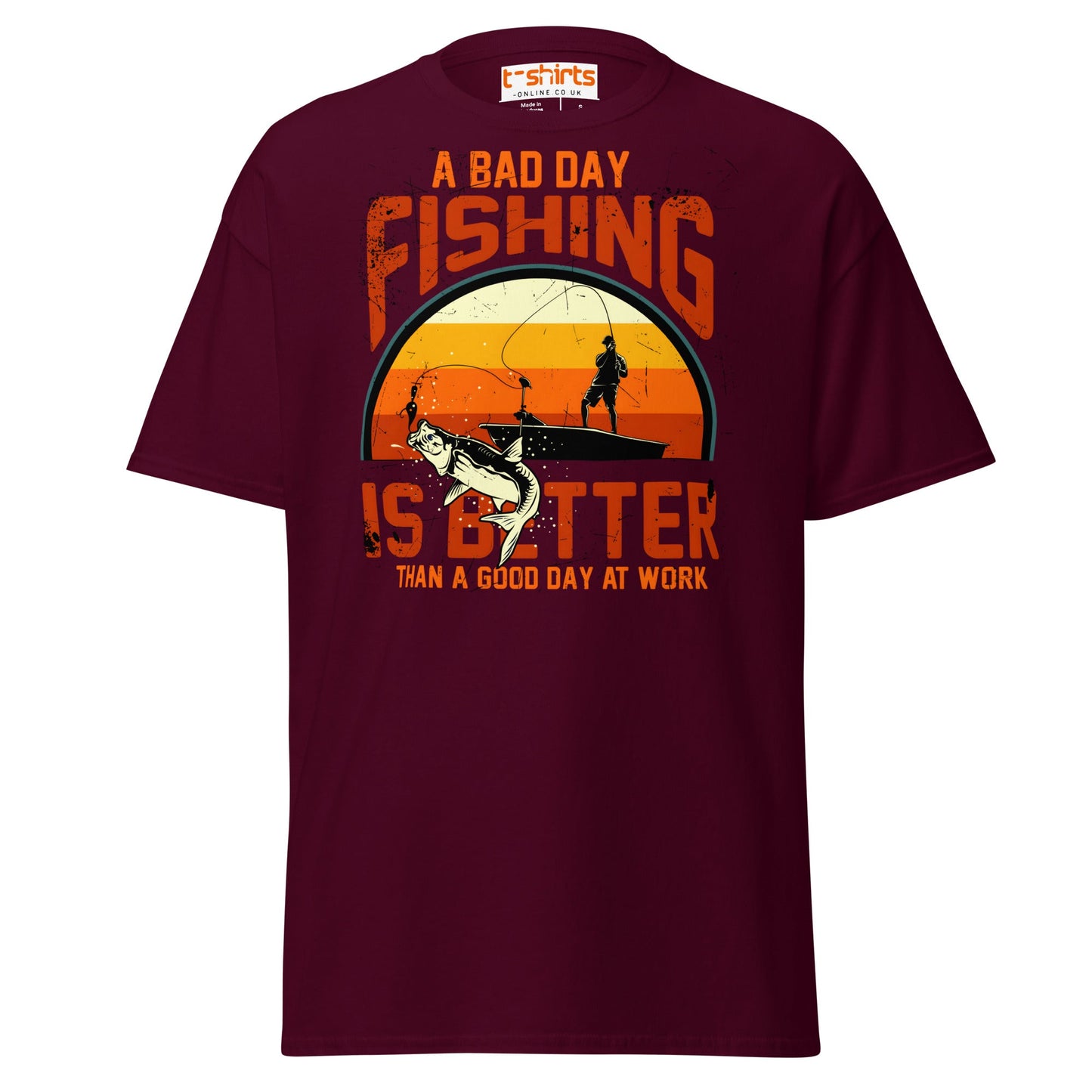 A Bad Day Fishing T-Shirt | Funny Fisherman Tee - Maroon - T-Shirts Online