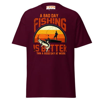 A Bad Day Fishing T-Shirt | Funny Fisherman Tee - Maroon - T-Shirts Online