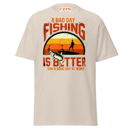 A Bad Day Fishing T-Shirt | Funny Fisherman Tee - Natural - T-Shirts Online