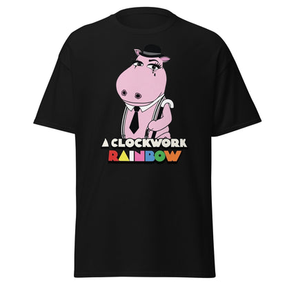 A Clockwork Rainbow T-Shirt - Funny Hippo Movie Mashup Tee - Black - T-Shirts Online