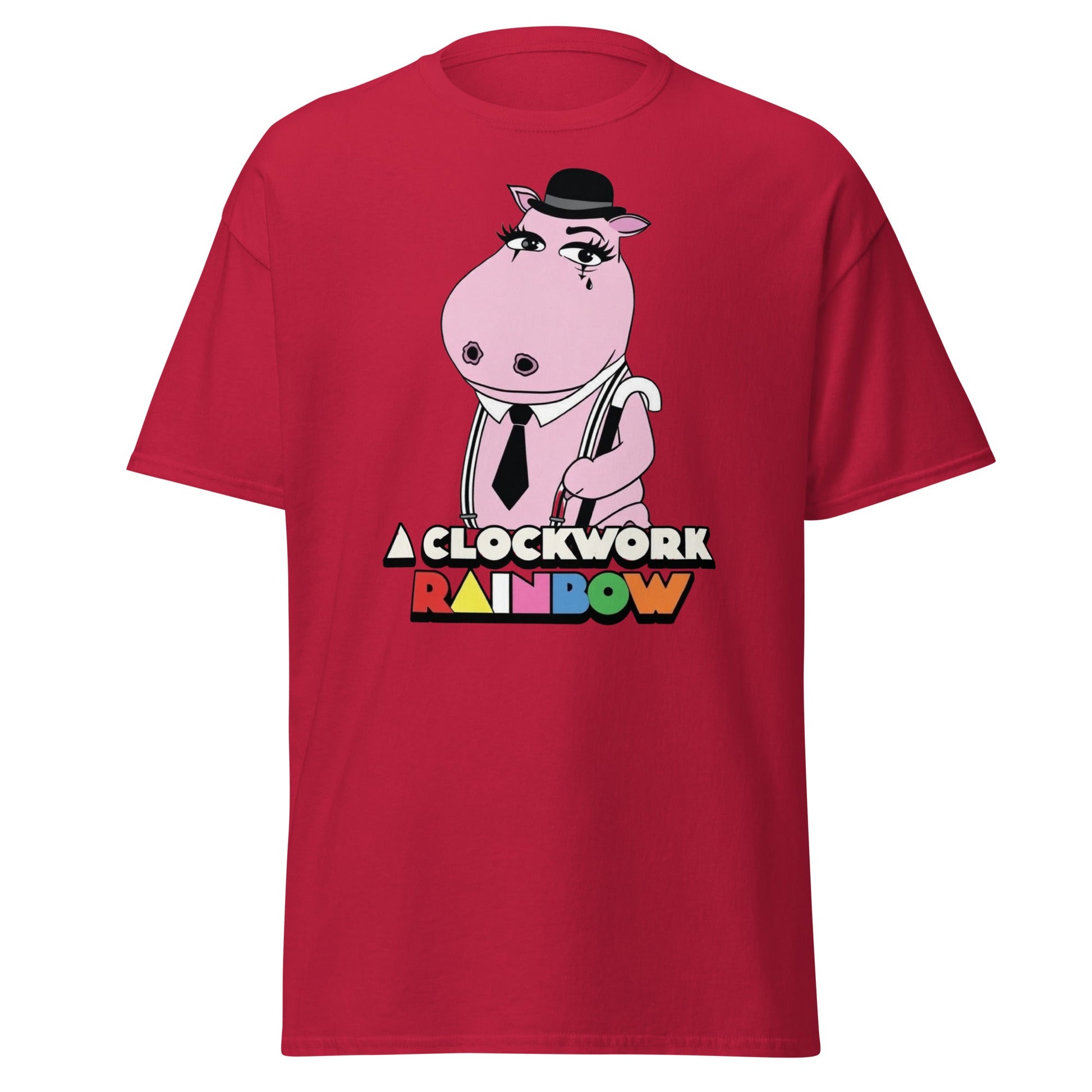 A Clockwork Rainbow T-Shirt - Funny Hippo Movie Mashup Tee - Cardinal - T-Shirts Online
