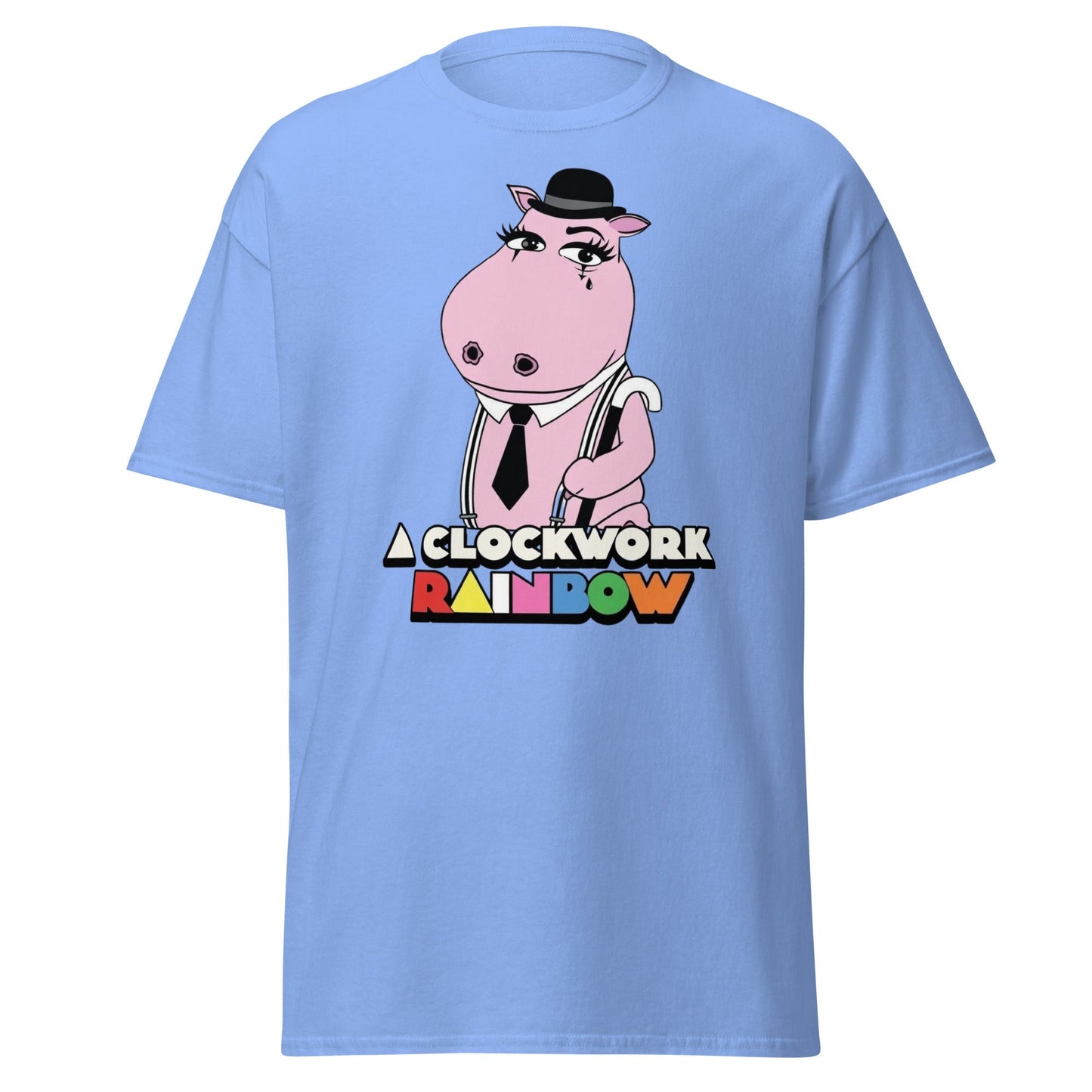 A Clockwork Rainbow T-Shirt - Funny Hippo Movie Mashup Tee - Carolina Blue - T-Shirts Online
