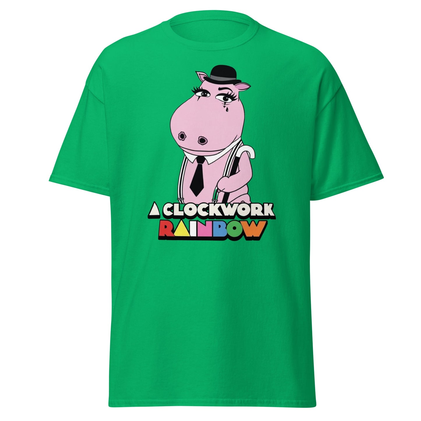 A Clockwork Rainbow T-Shirt - Funny Hippo Movie Mashup Tee - Irish Green - T-Shirts Online