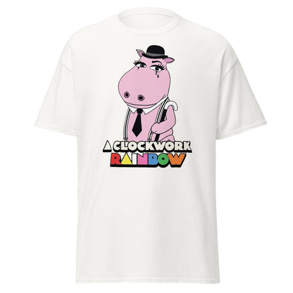 A Clockwork Rainbow T-Shirt - Funny Hippo Movie Mashup Tee - White - T-Shirts Online