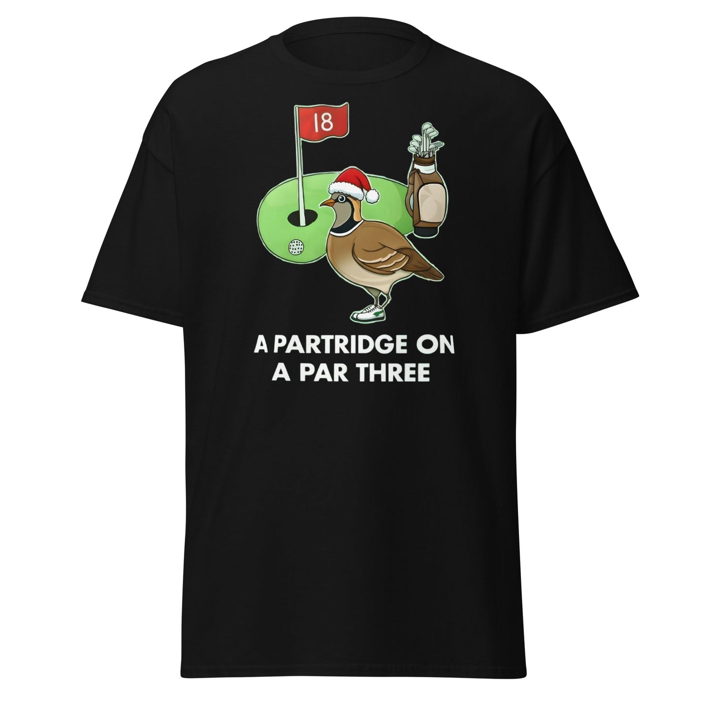 A Partridge on a Par Three T-Shirt - Funny Christmas Golf Tee - Black - T-Shirts Online