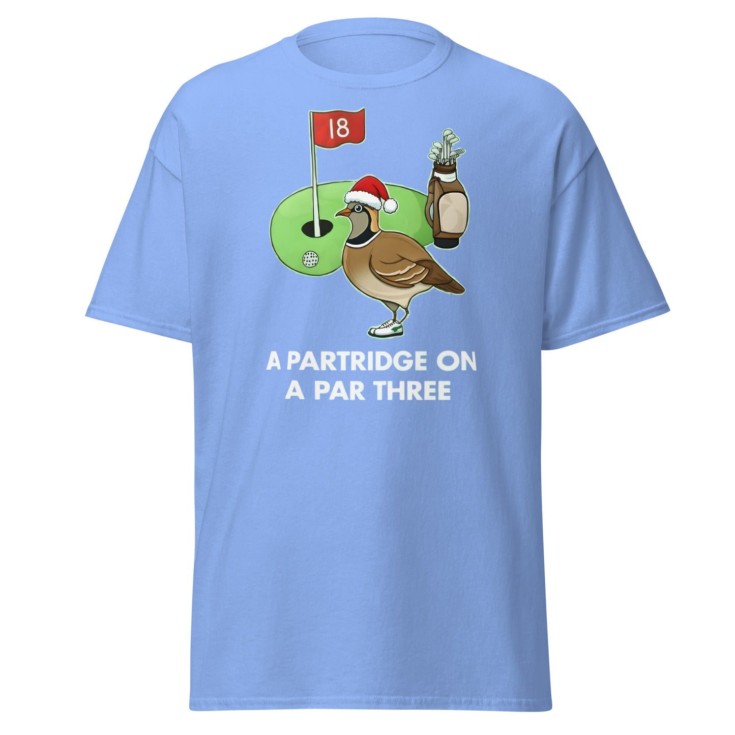 A Partridge on a Par Three T-Shirt - Funny Christmas Golf Tee - Carolina Blue - T-Shirts Online