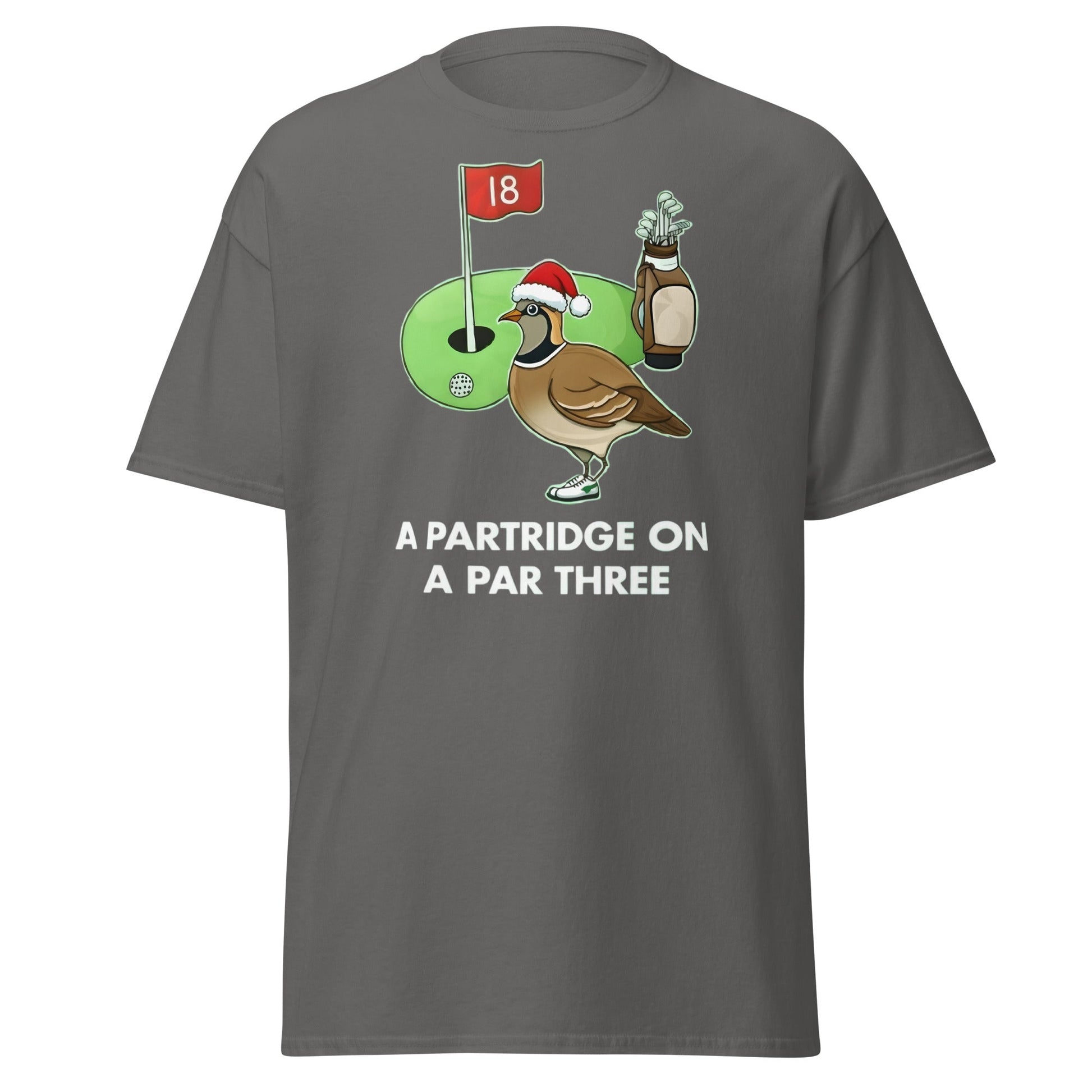 A Partridge on a Par Three T-Shirt - Funny Christmas Golf Tee - Charcoal - T-Shirts Online