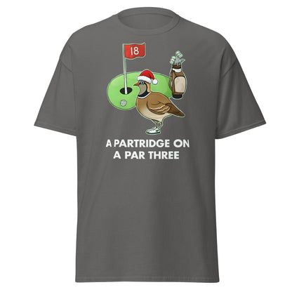 A Partridge on a Par Three T-Shirt - Funny Christmas Golf Tee - Charcoal - T-Shirts Online