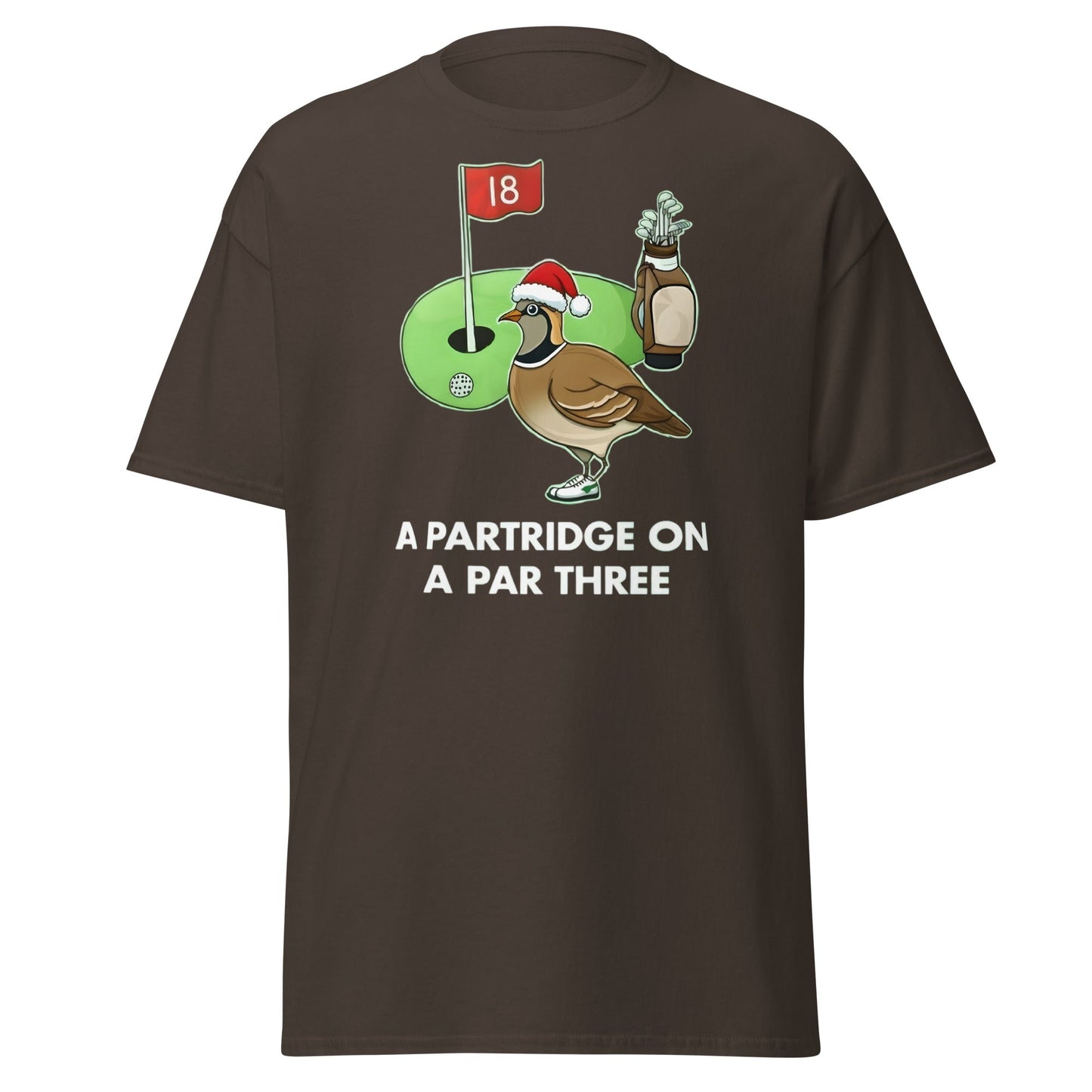 A Partridge on a Par Three T-Shirt - Funny Christmas Golf Tee - Dark Chocolate - T-Shirts Online