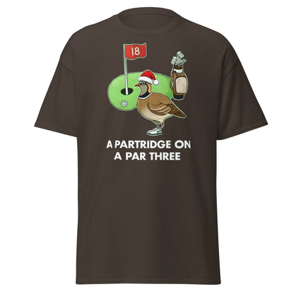 A Partridge on a Par Three T-Shirt - Funny Christmas Golf Tee - Dark Chocolate - T-Shirts Online