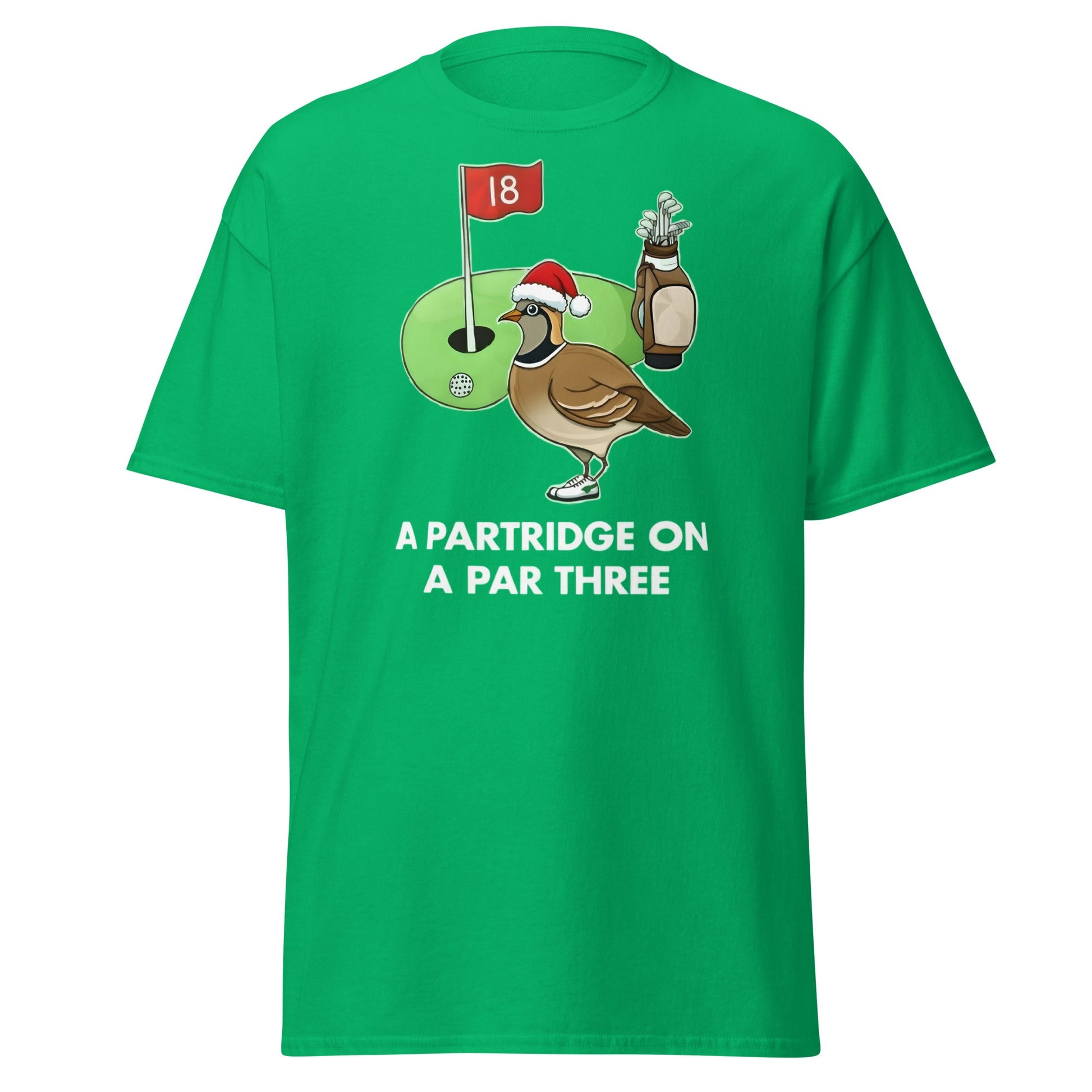 A Partridge on a Par Three T-Shirt - Funny Christmas Golf Tee - Irish Green - T-Shirts Online