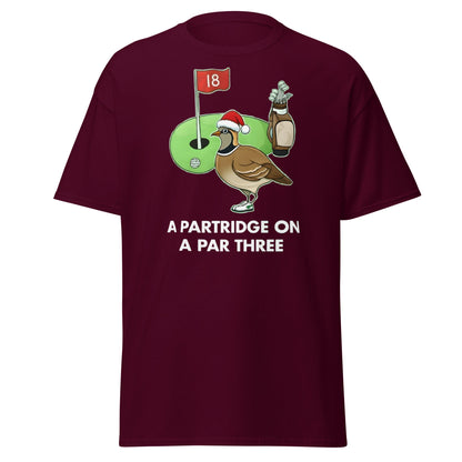 A Partridge on a Par Three T-Shirt - Funny Christmas Golf Tee - Maroon - T-Shirts Online