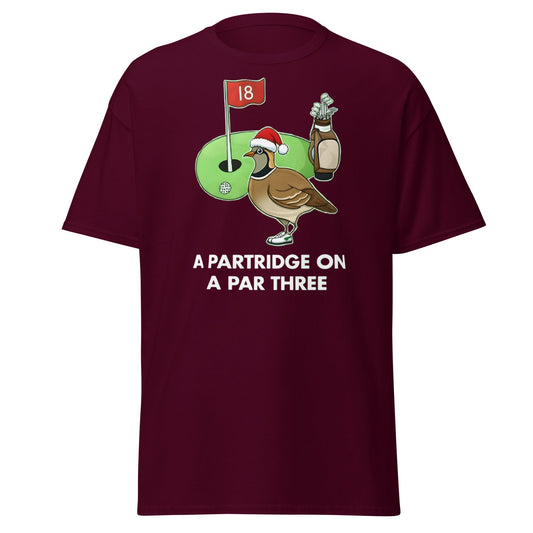 A Partridge on a Par Three T-Shirt - Funny Christmas Golf Tee - Maroon - T-Shirts Online