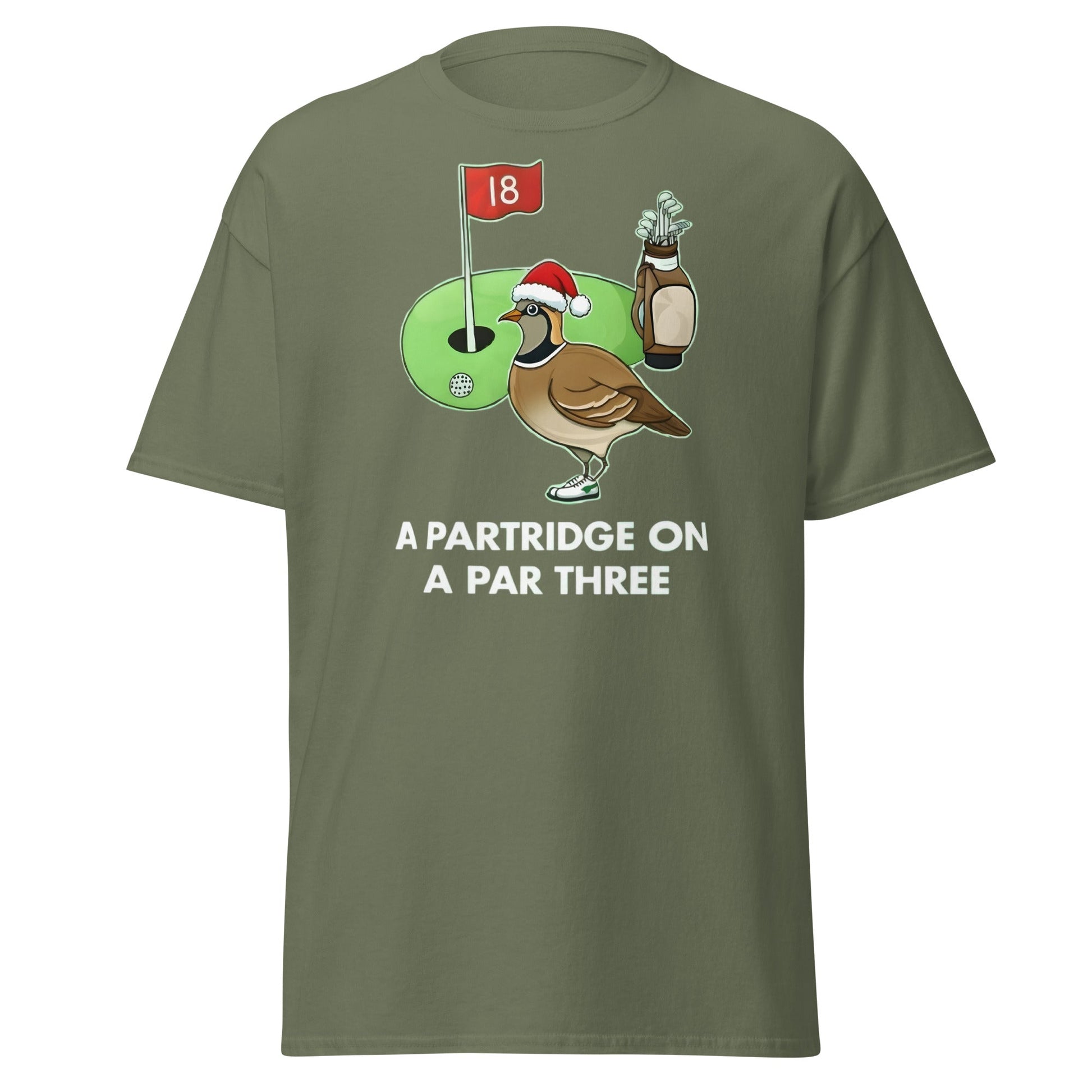 A Partridge on a Par Three T-Shirt - Funny Christmas Golf Tee - Military Green - T-Shirts Online