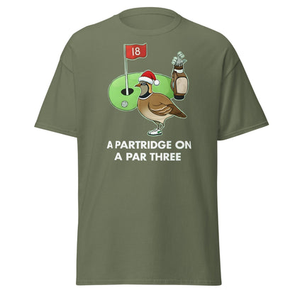 A Partridge on a Par Three T-Shirt - Funny Christmas Golf Tee - Military Green - T-Shirts Online