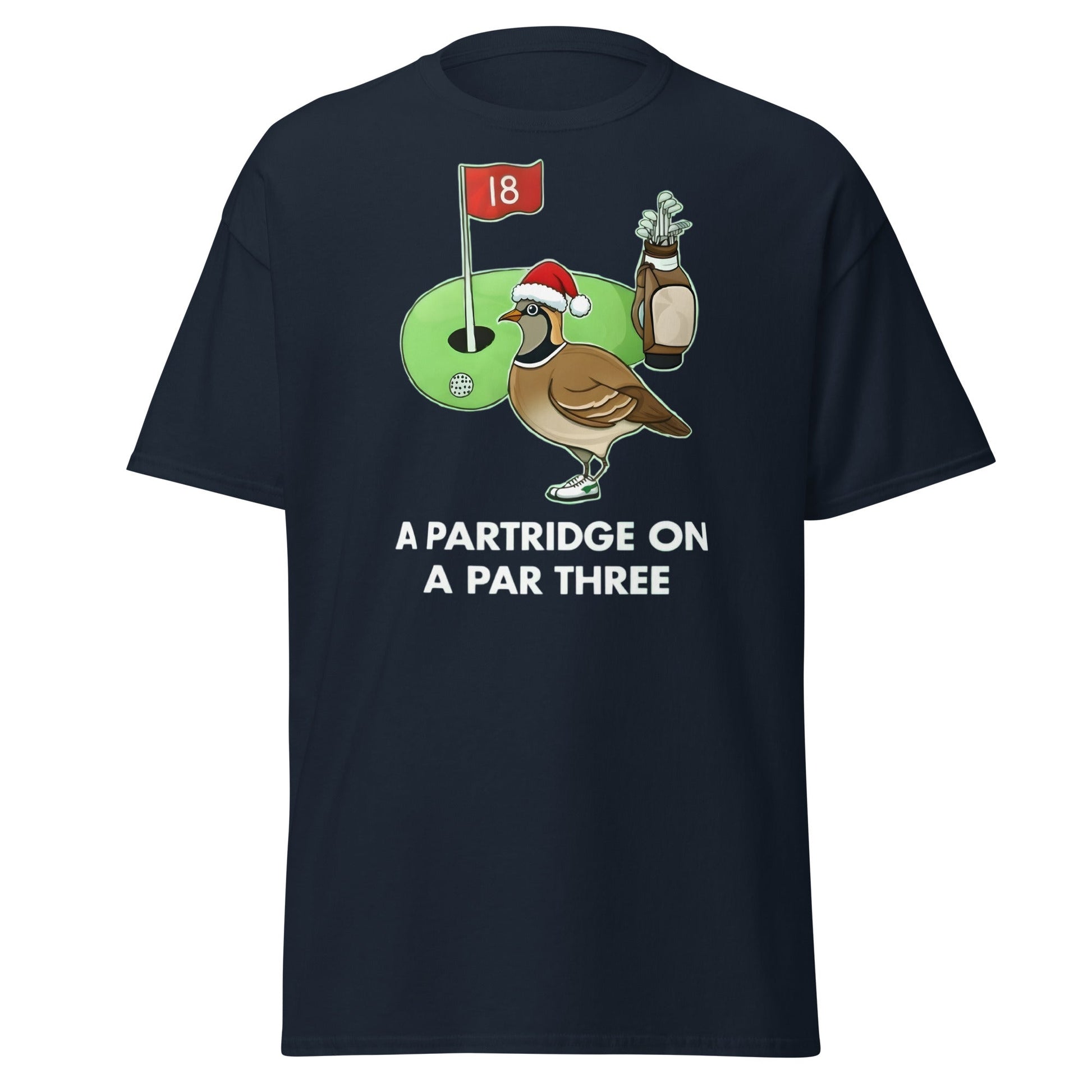 A Partridge on a Par Three T-Shirt - Funny Christmas Golf Tee - Navy - T-Shirts Online