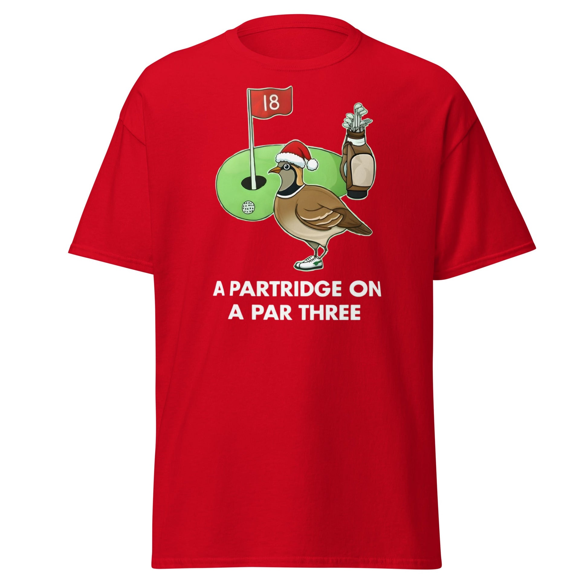 A Partridge on a Par Three T-Shirt - Funny Christmas Golf Tee - Red - T-Shirts Online