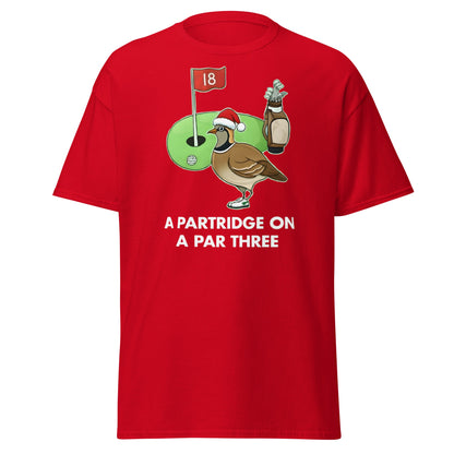 A Partridge on a Par Three T-Shirt - Funny Christmas Golf Tee - Red - T-Shirts Online
