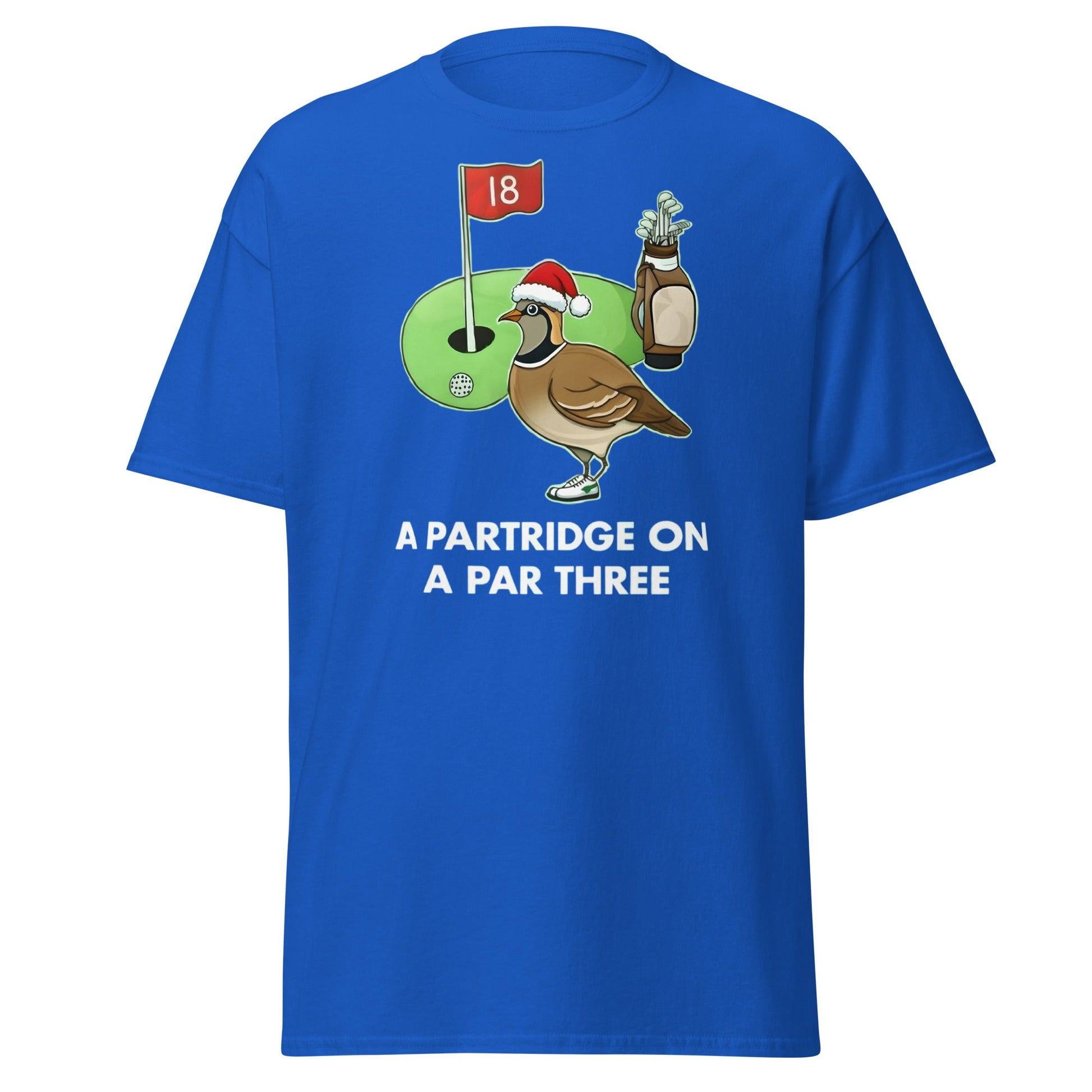 A Partridge on a Par Three T-Shirt - Funny Christmas Golf Tee - Royal - T-Shirts Online
