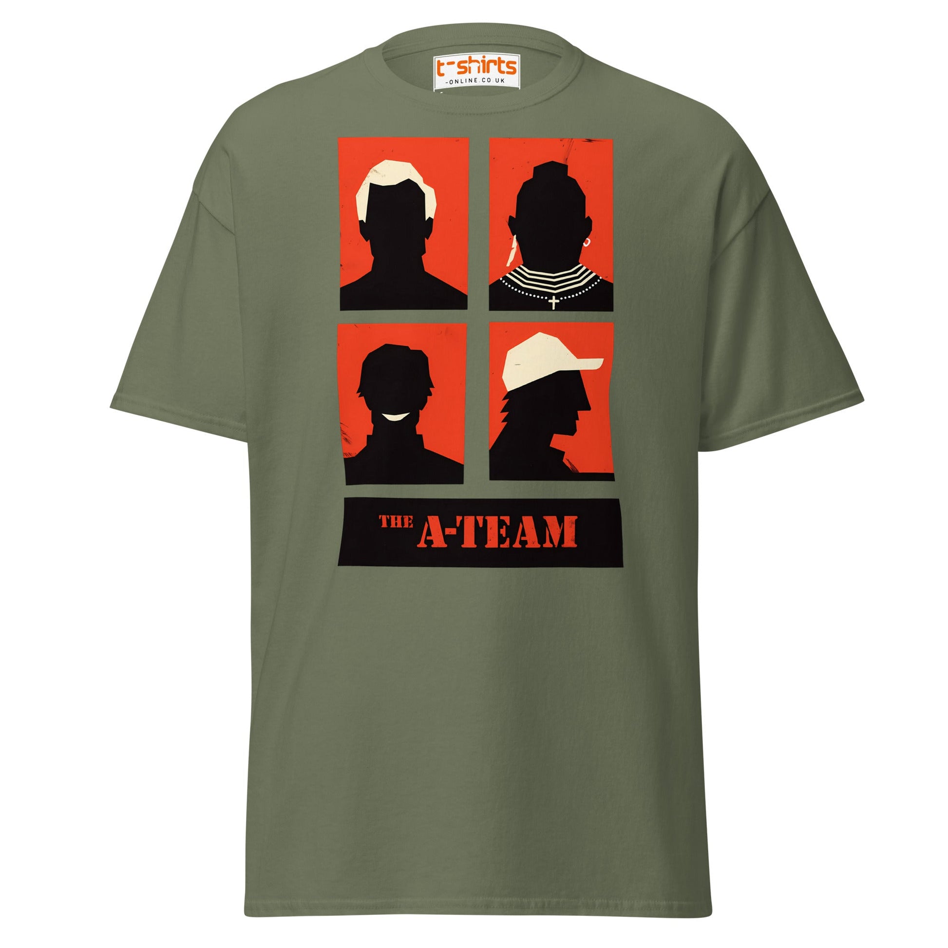 A - Team Silhouette T-Shirt – Retro Minimalist Design Tee - Military Green - T-Shirts Online
