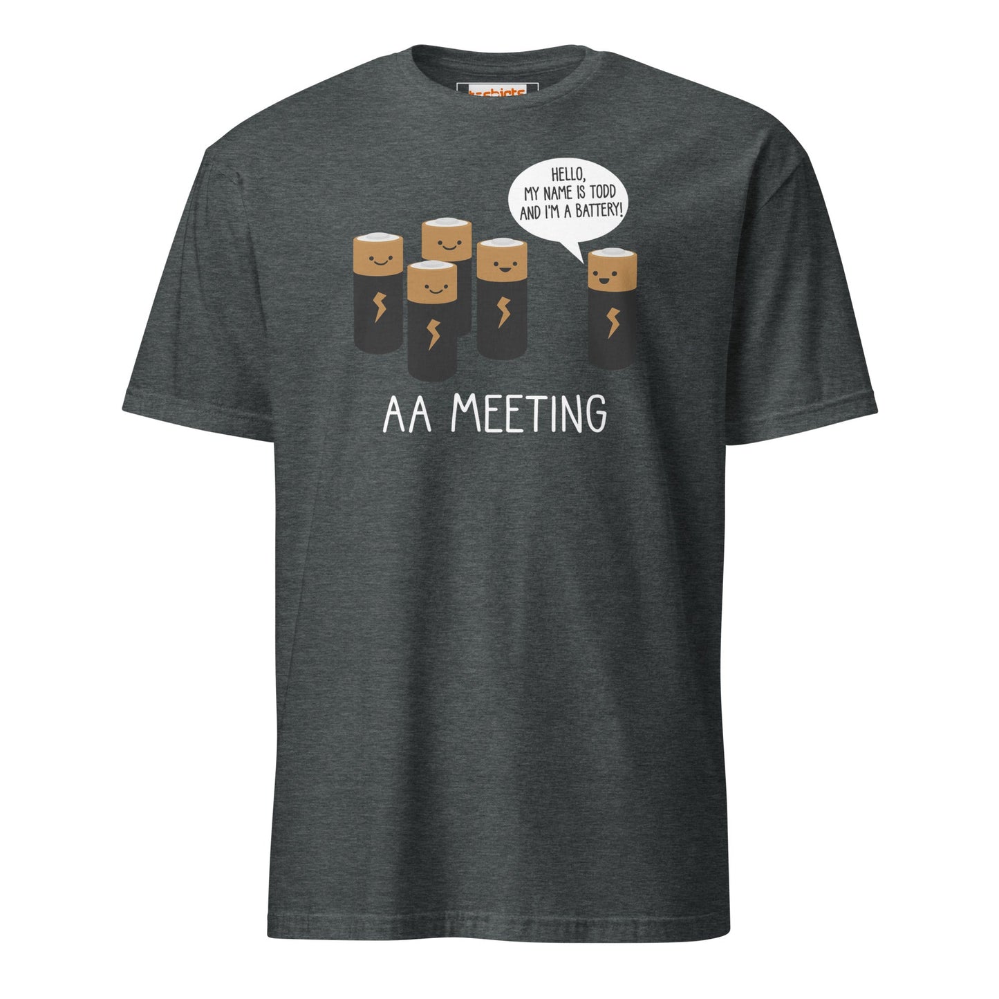 AA Battery Meeting T-Shirt | Funny Energy Tee - Dark Heather - T-Shirts Online