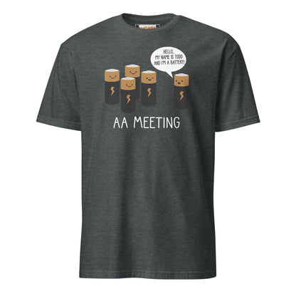 AA Battery Meeting T-Shirt | Funny Energy Tee - Dark Heather - T-Shirts Online