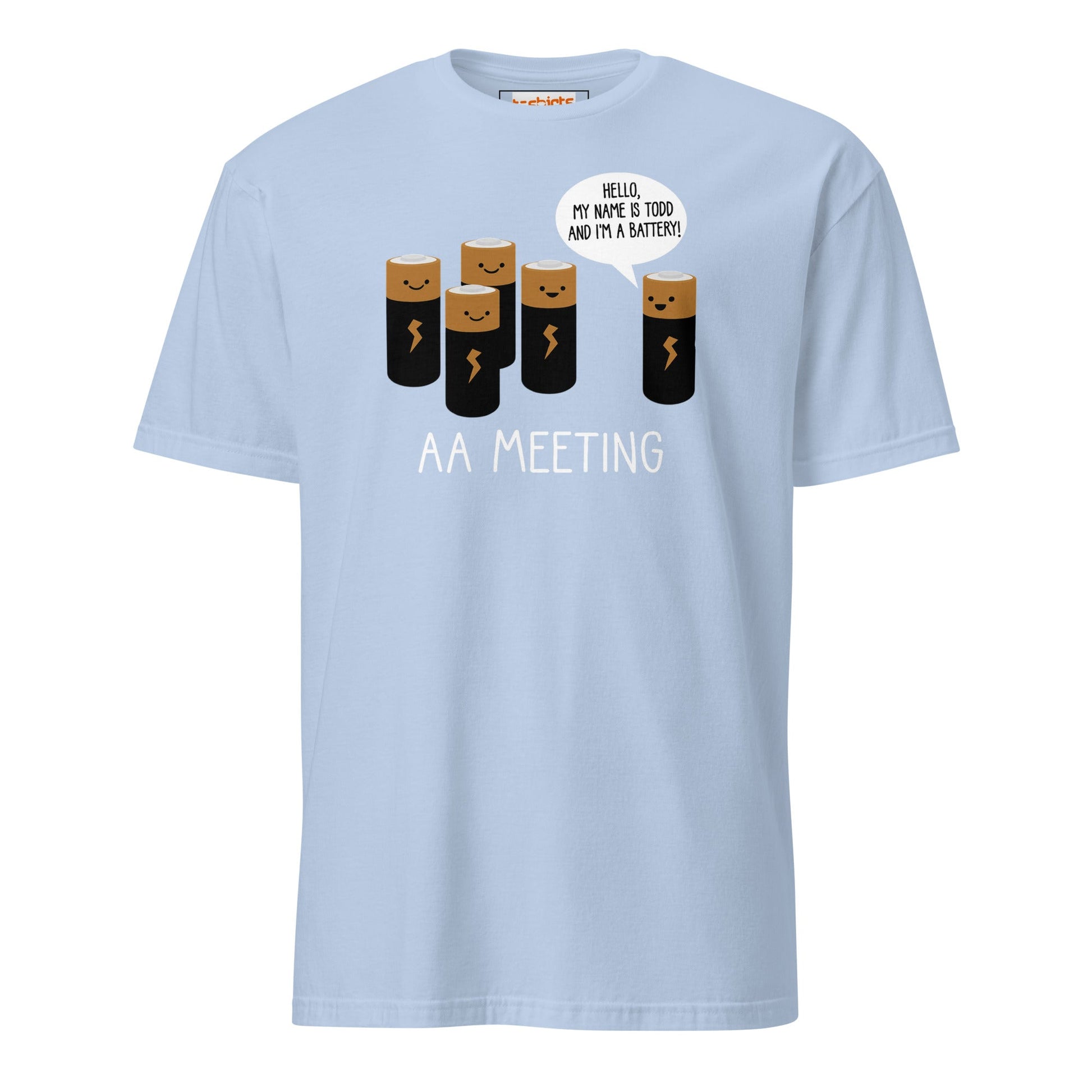 AA Battery Meeting T-Shirt | Funny Energy Tee - Light Blue - T-Shirts Online