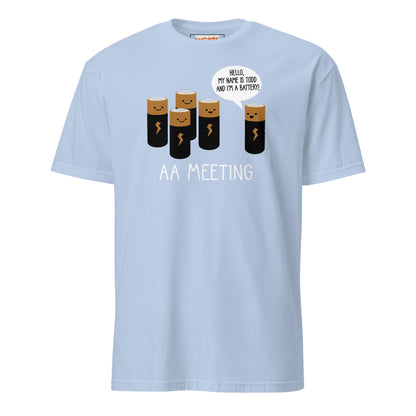 AA Battery Meeting T-Shirt | Funny Energy Tee - Light Blue - T-Shirts Online