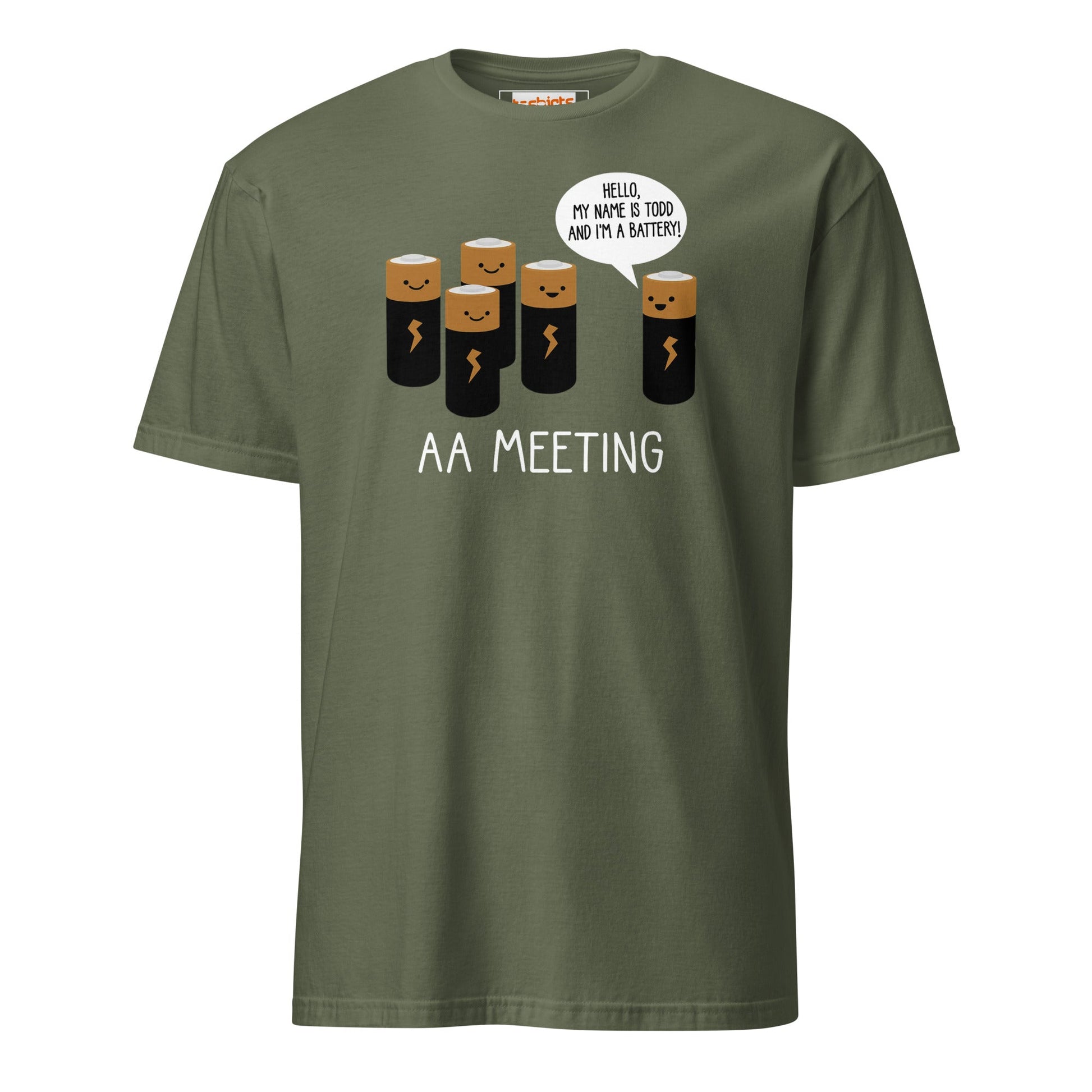 AA Battery Meeting T-Shirt | Funny Energy Tee - Military Green - T-Shirts Online