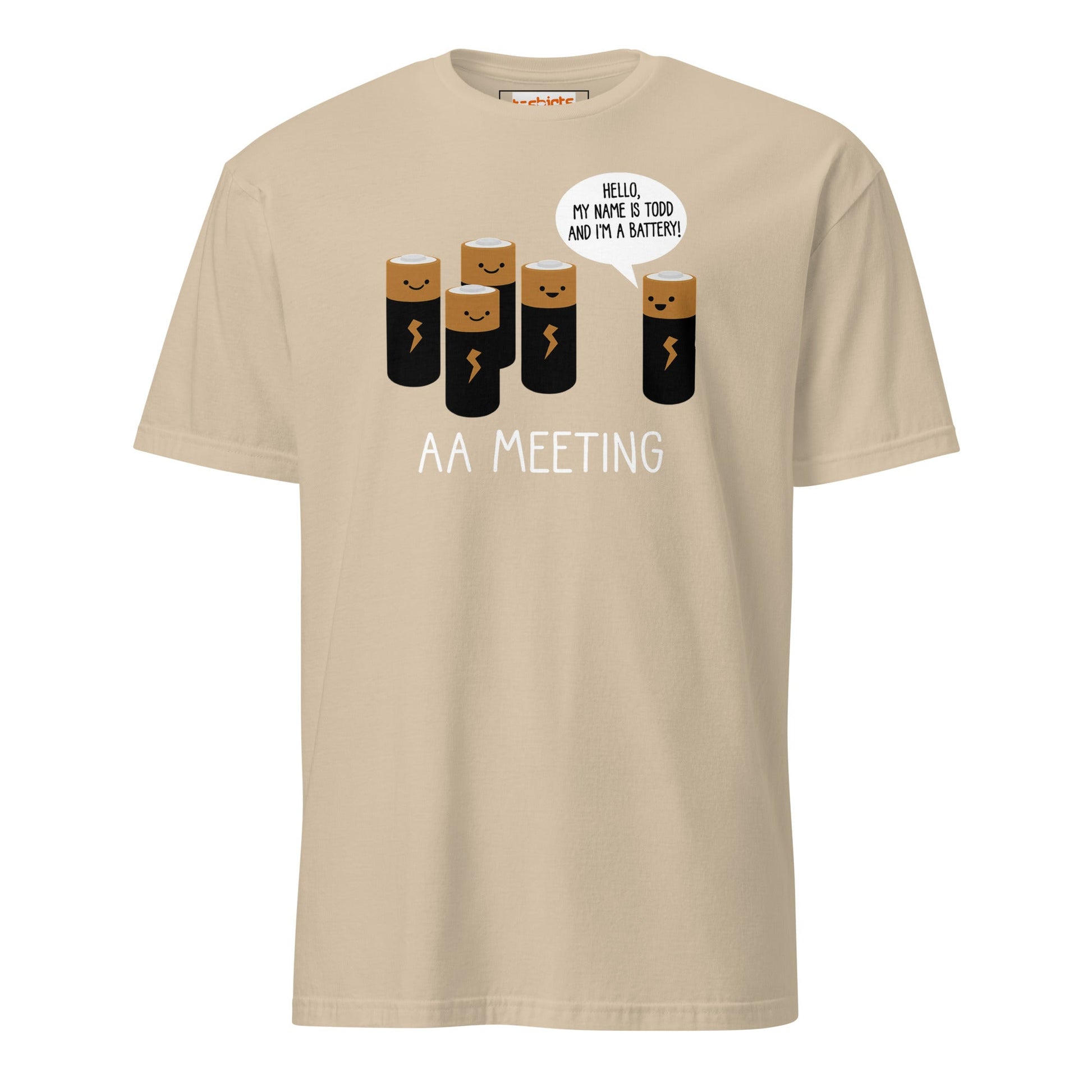 AA Battery Meeting T-Shirt | Funny Energy Tee - Sand - T-Shirts Online