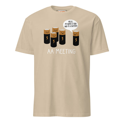 AA Battery Meeting T-Shirt | Funny Energy Tee - Sand - T-Shirts Online