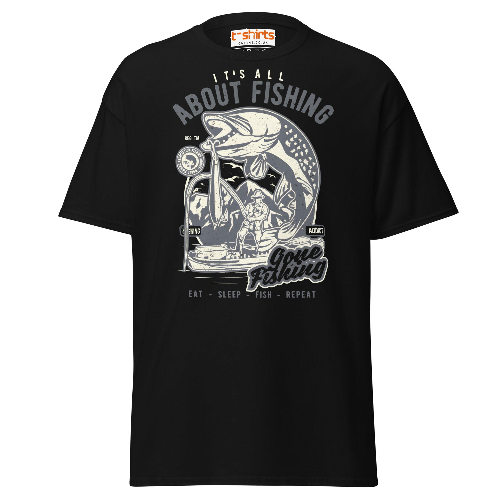 "About Fishing" Vintage Angler T-Shirt - Black - T-Shirts Online