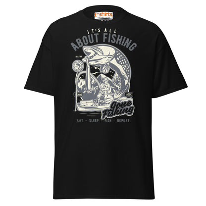 "About Fishing" Vintage Angler T-Shirt - Black - T-Shirts Online