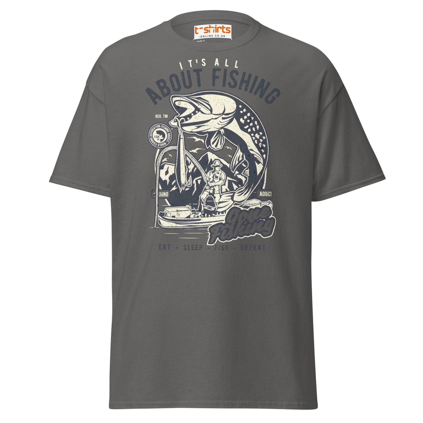 "About Fishing" Vintage Angler T-Shirt - Charcoal - T-Shirts Online