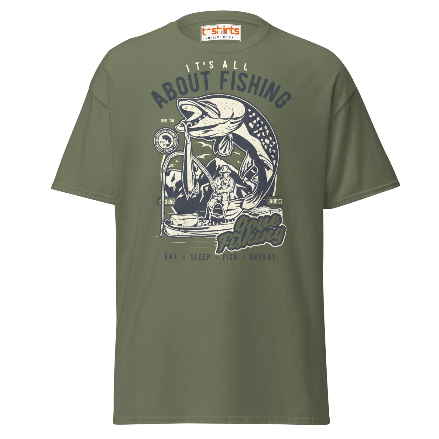"About Fishing" Vintage Angler T-Shirt - Military Green - T-Shirts Online
