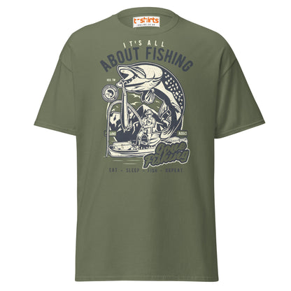 "About Fishing" Vintage Angler T-Shirt - Military Green - T-Shirts Online