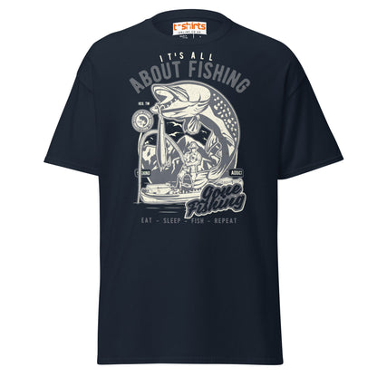 "About Fishing" Vintage Angler T-Shirt - Navy - T-Shirts Online