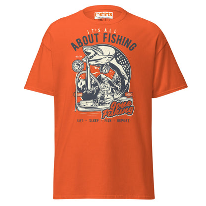 "About Fishing" Vintage Angler T-Shirt - Orange - T-Shirts Online