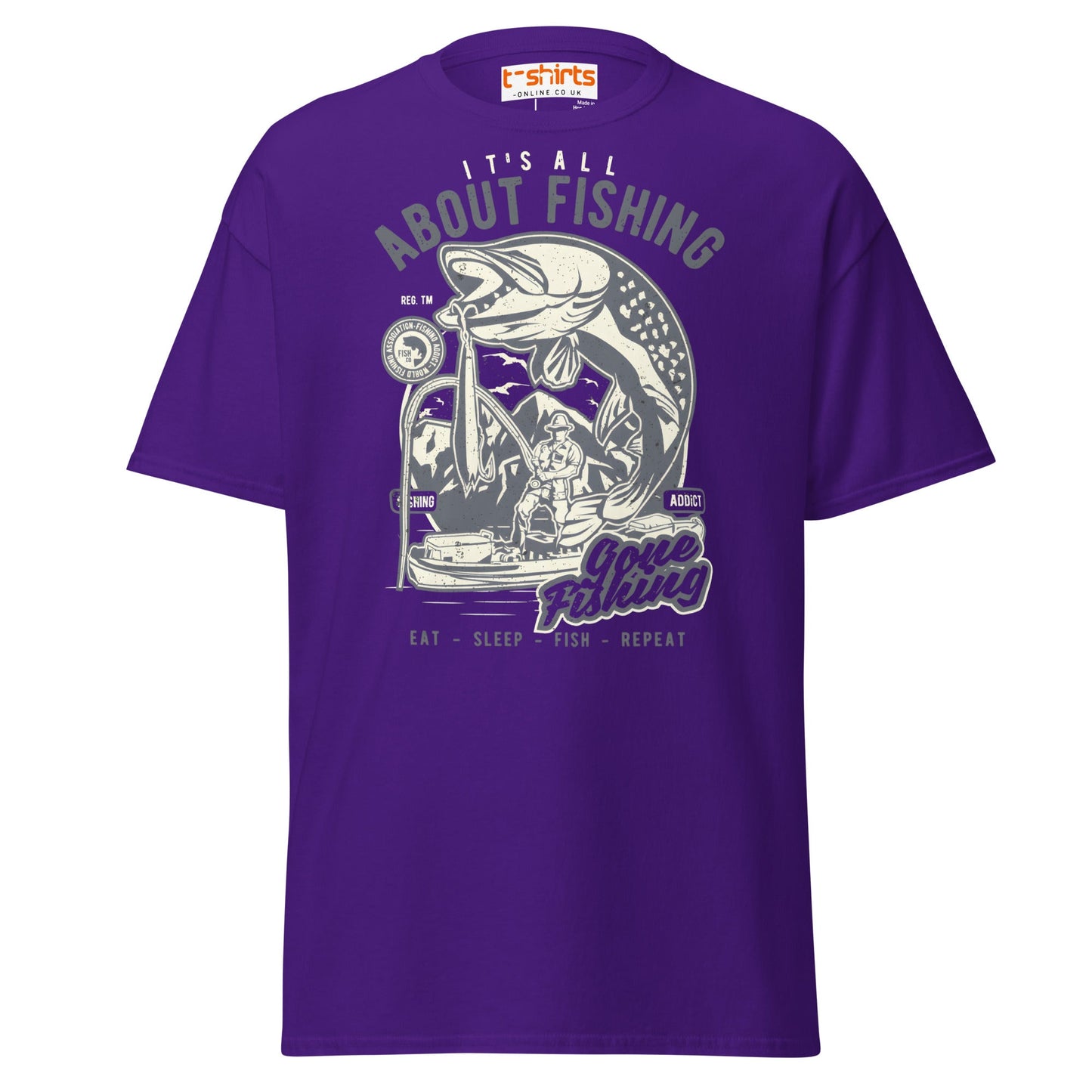"About Fishing" Vintage Angler T-Shirt - Purple - T-Shirts Online