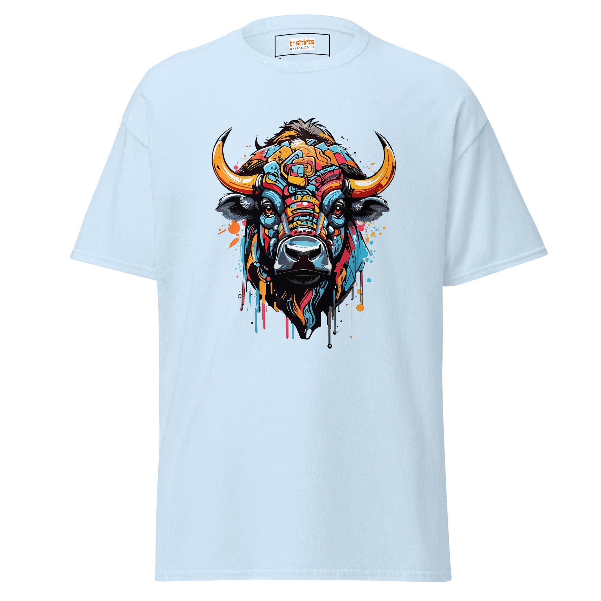 Abstract Cow | Highland Cow T-Shirt - Light Blue - T-Shirts Online
