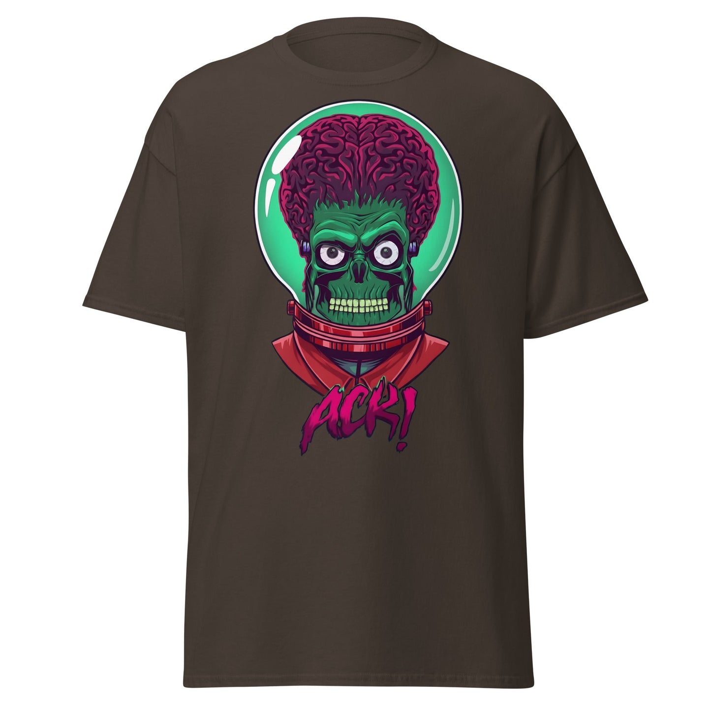 ACK Mars Attacks Alien T-Shirt | Retro Sci - Fi Tee - Dark Chocolate - T-Shirts Online