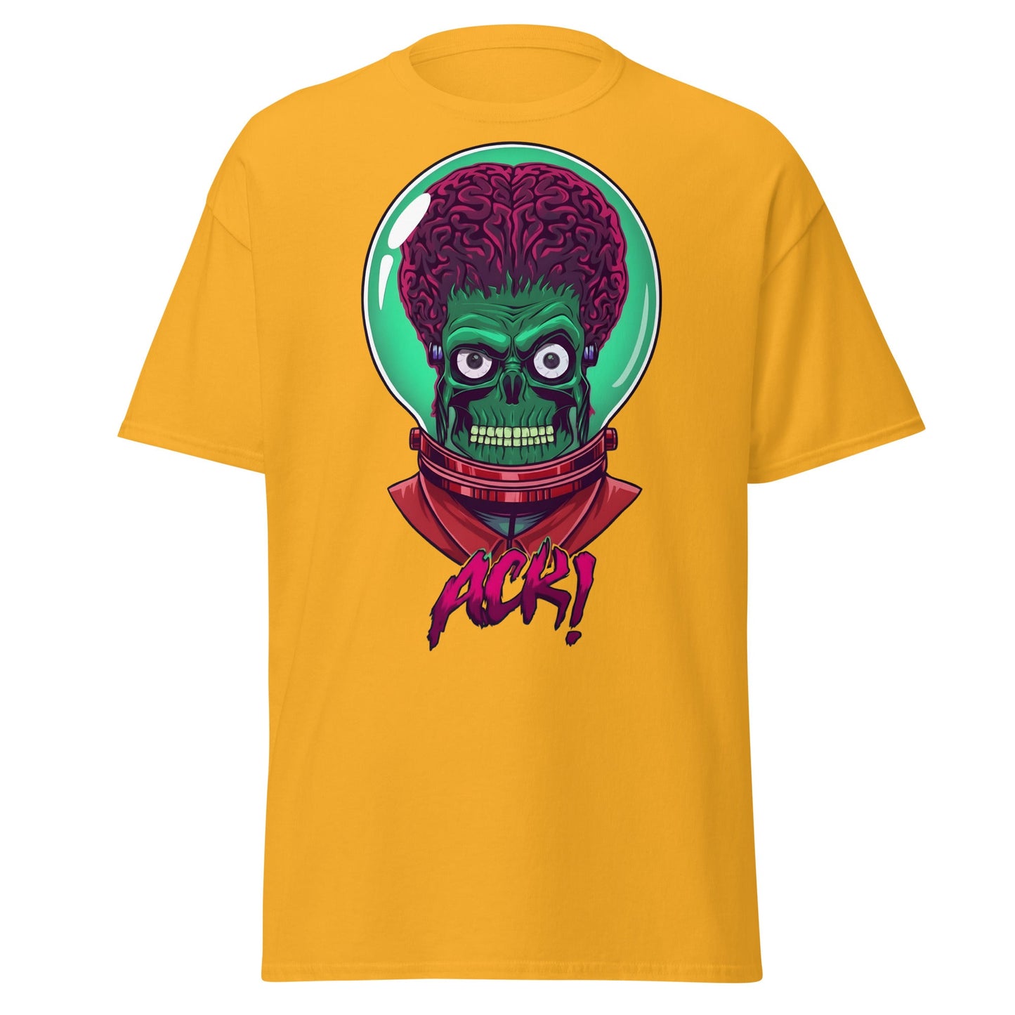 ACK Mars Attacks Alien T-Shirt | Retro Sci - Fi Tee - Gold - T-Shirts Online