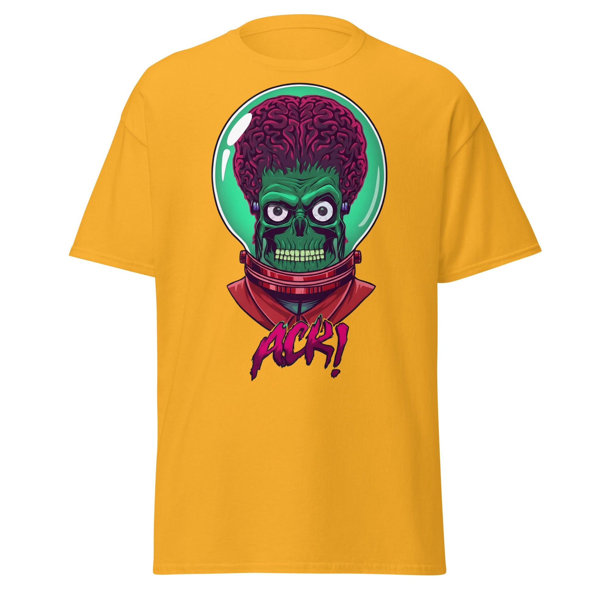 ACK Mars Attacks Alien T-Shirt | Retro Sci - Fi Tee - Gold - T-Shirts Online