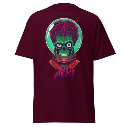ACK Mars Attacks Alien T-Shirt | Retro Sci - Fi Tee - Maroon - T-Shirts Online