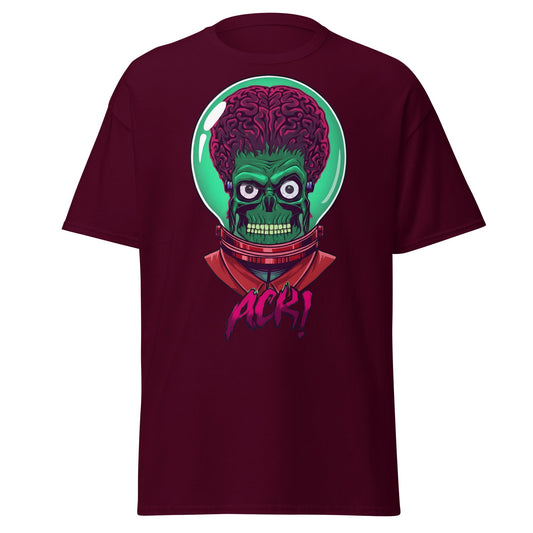 ACK Mars Attacks Alien T-Shirt | Retro Sci - Fi Tee - Maroon - T-Shirts Online