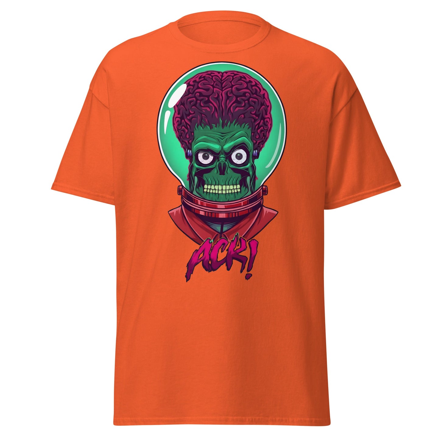 ACK Mars Attacks Alien T-Shirt | Retro Sci - Fi Tee - Orange - T-Shirts Online