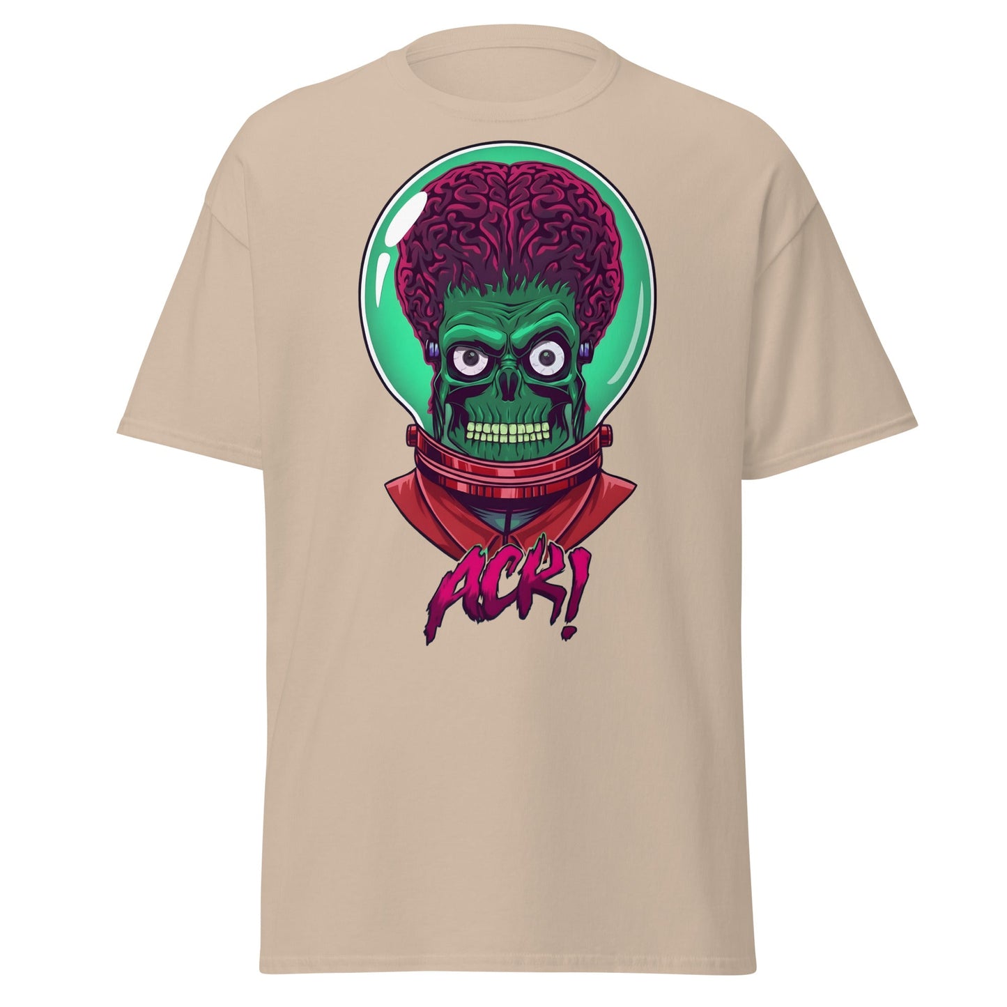 ACK Mars Attacks Alien T-Shirt | Retro Sci - Fi Tee - Sand - T-Shirts Online