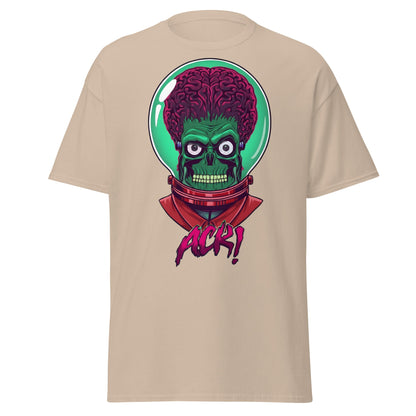 ACK Mars Attacks Alien T-Shirt | Retro Sci - Fi Tee - Sand - T-Shirts Online
