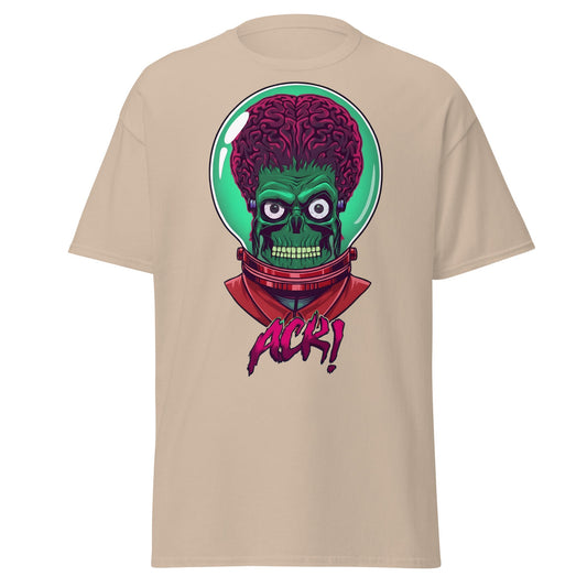 ACK Mars Attacks Alien T-Shirt | Retro Sci - Fi Tee - Sand - T-Shirts Online