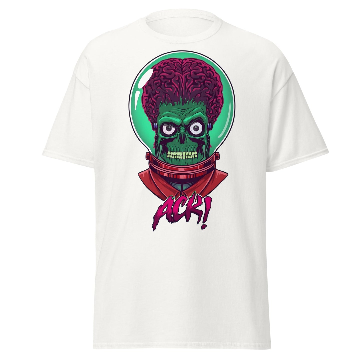 ACK Mars Attacks Alien T-Shirt | Retro Sci - Fi Tee - White - T-Shirts Online